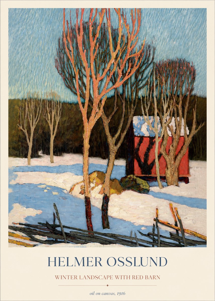 Helmer Osslund Winter Landscape with Red Barn No1 - Poster