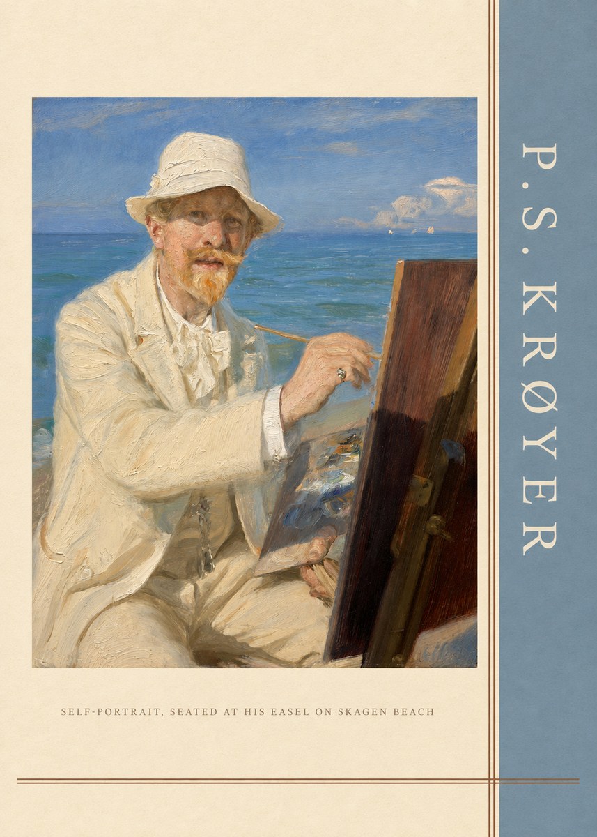 P.S. Krøyer Self-portrait, Seated at His Easel on Skagen Beach No2 - Poster