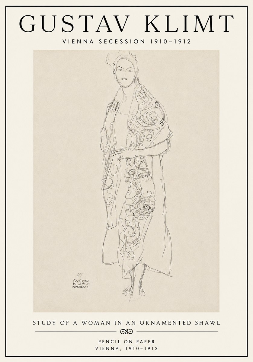 Klimt Study of a Woman in an Ornamented Shawl No6 - Poster