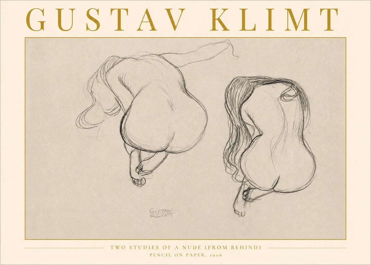 Klimt Two Studies of a Nude (from Behind) No2 - Poster