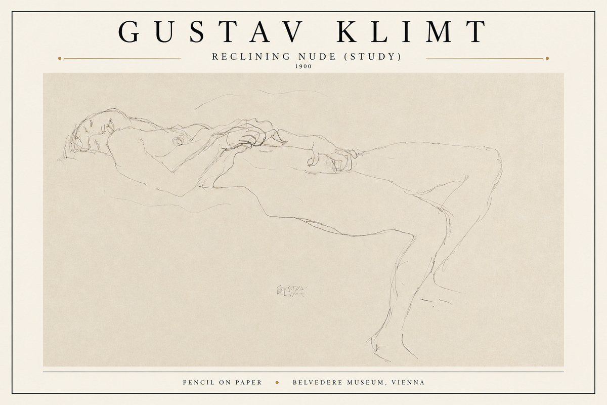 Klimt Reclining Nude (Study) No3 - Poster