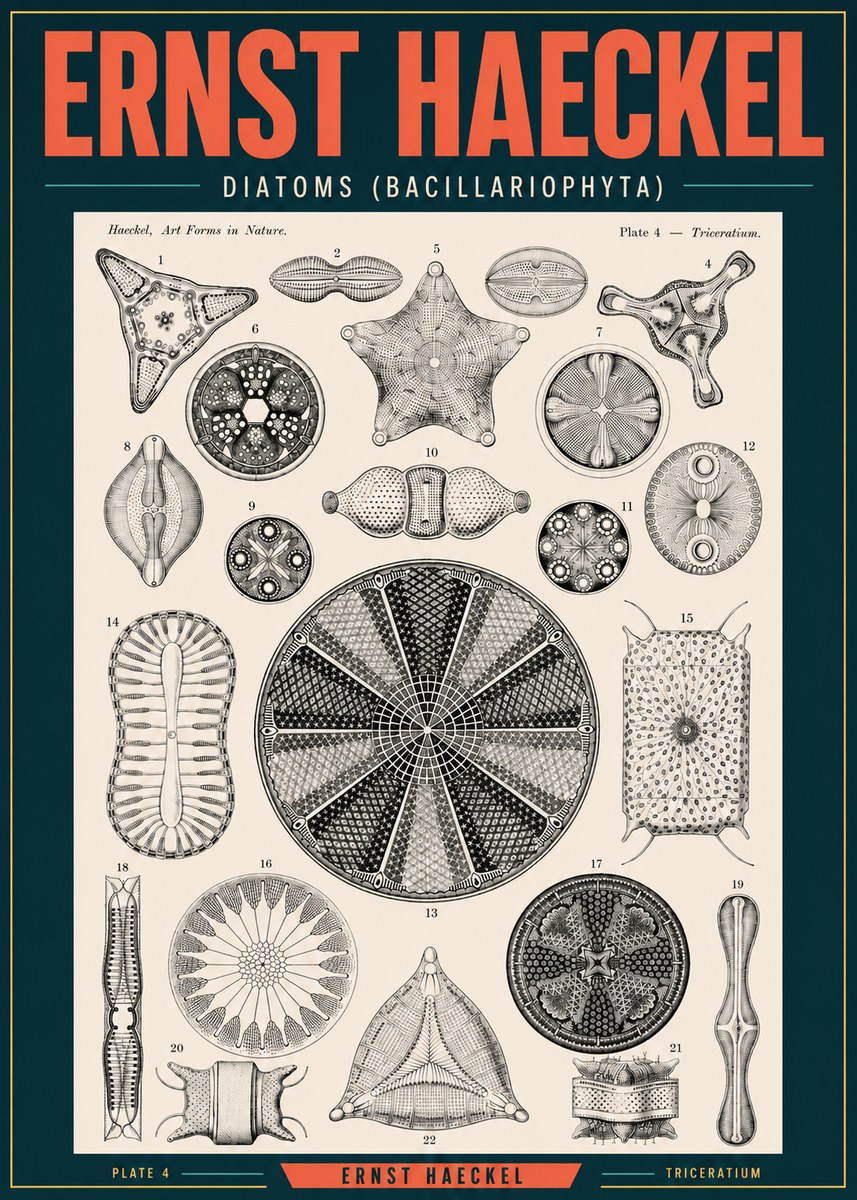Ernst Haeckel Diatoms (Bacillariophyta) Plate 4 – Triceratium No2 - Poster