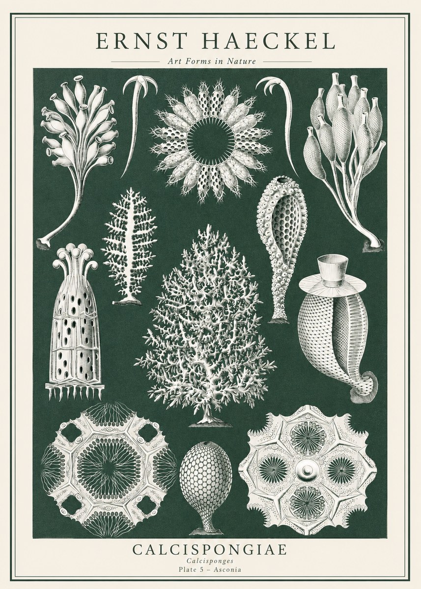 Ernst Haeckel Calcispongiae - Calcisponiges - Plate 5 - Asconia No1 - Poster