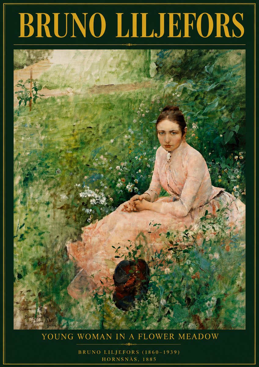 Bruno Liljefors Young Woman in a Flower Meadow No5 - Poster
