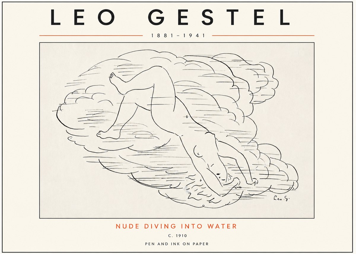Leo Gestel Nude Diving into Water No3 - Poster