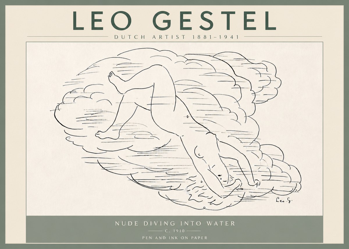 Leo Gestel Nude Diving into Water No6 - Poster