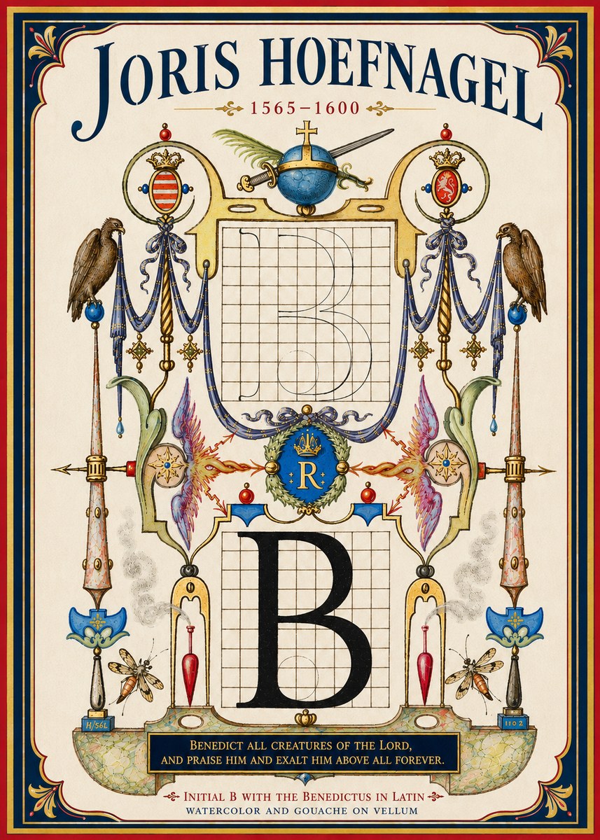 Joris Hoefnagel Initial B with the Benedictus in Latin No4 - Poster
