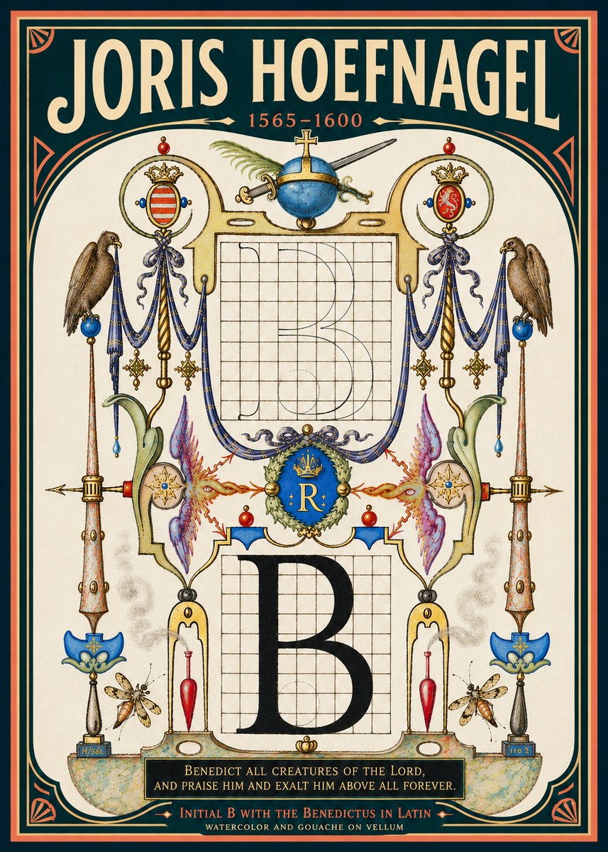 Joris Hoefnagel Initial B with the Benedictus in Latin No6 - Poster