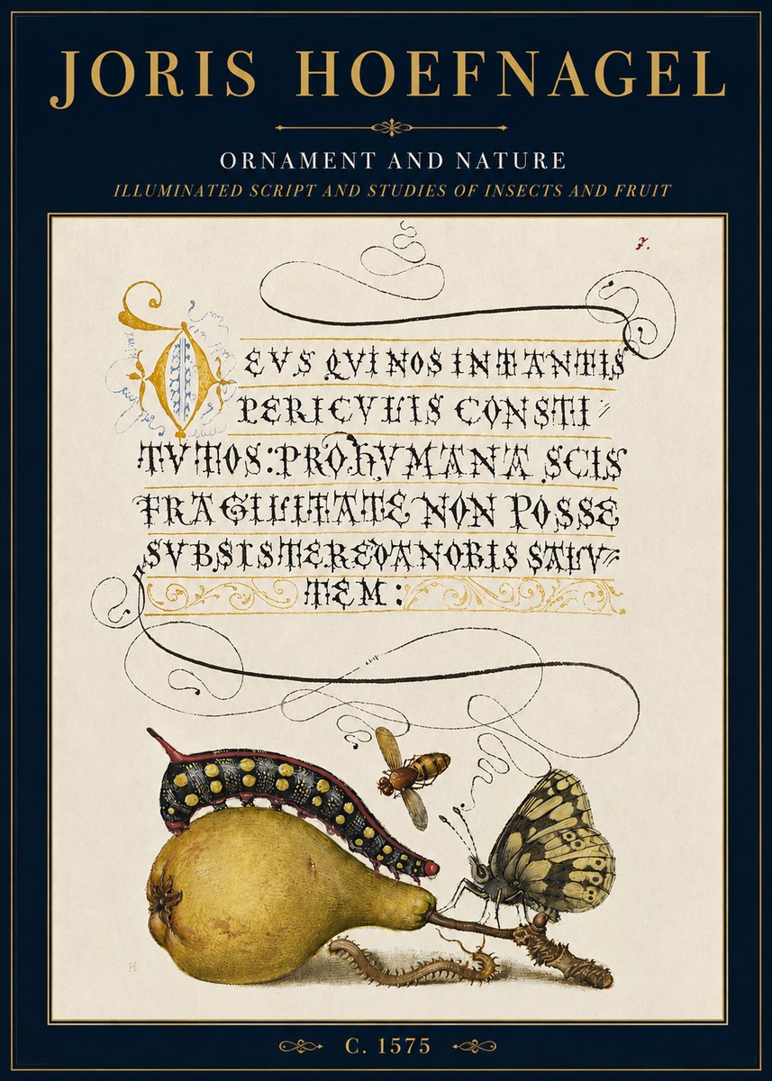 Joris Hoefnagel Ornament and Nature - Illuminated Script and Studies of Insects and Fruit No3 - Poster
