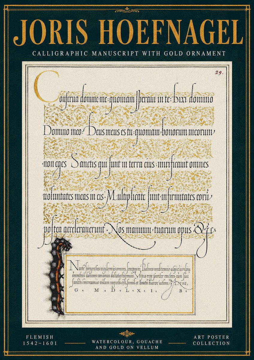 Joris Hoefnagel Calligraphic Manuscript with Gold Ornament No4 - Poster