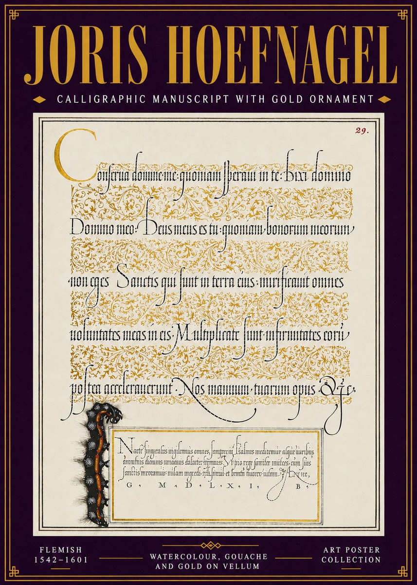 Joris Hoefnagel Calligraphic Manuscript with Gold Ornament No6 - Poster