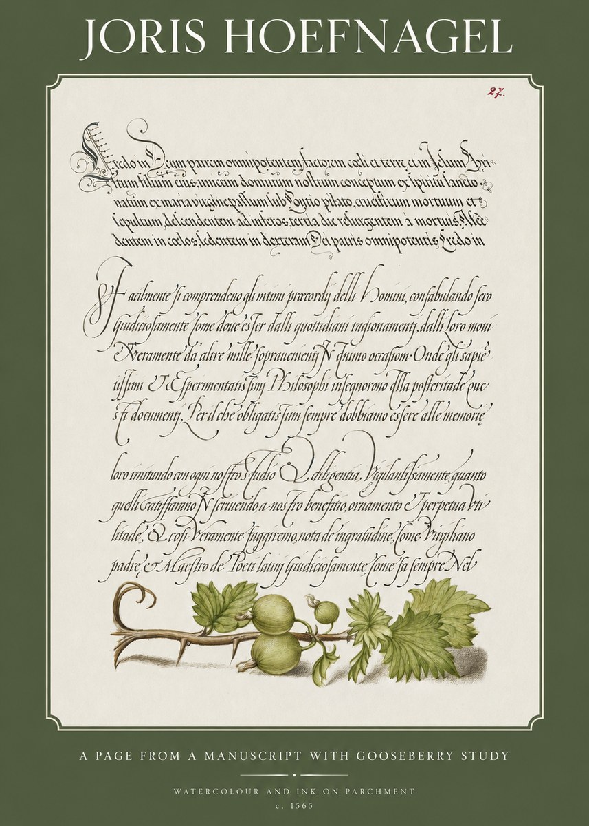 Joris Hoefnagel A Page from a Manuscript with Gooseberry Study No1 - Poster