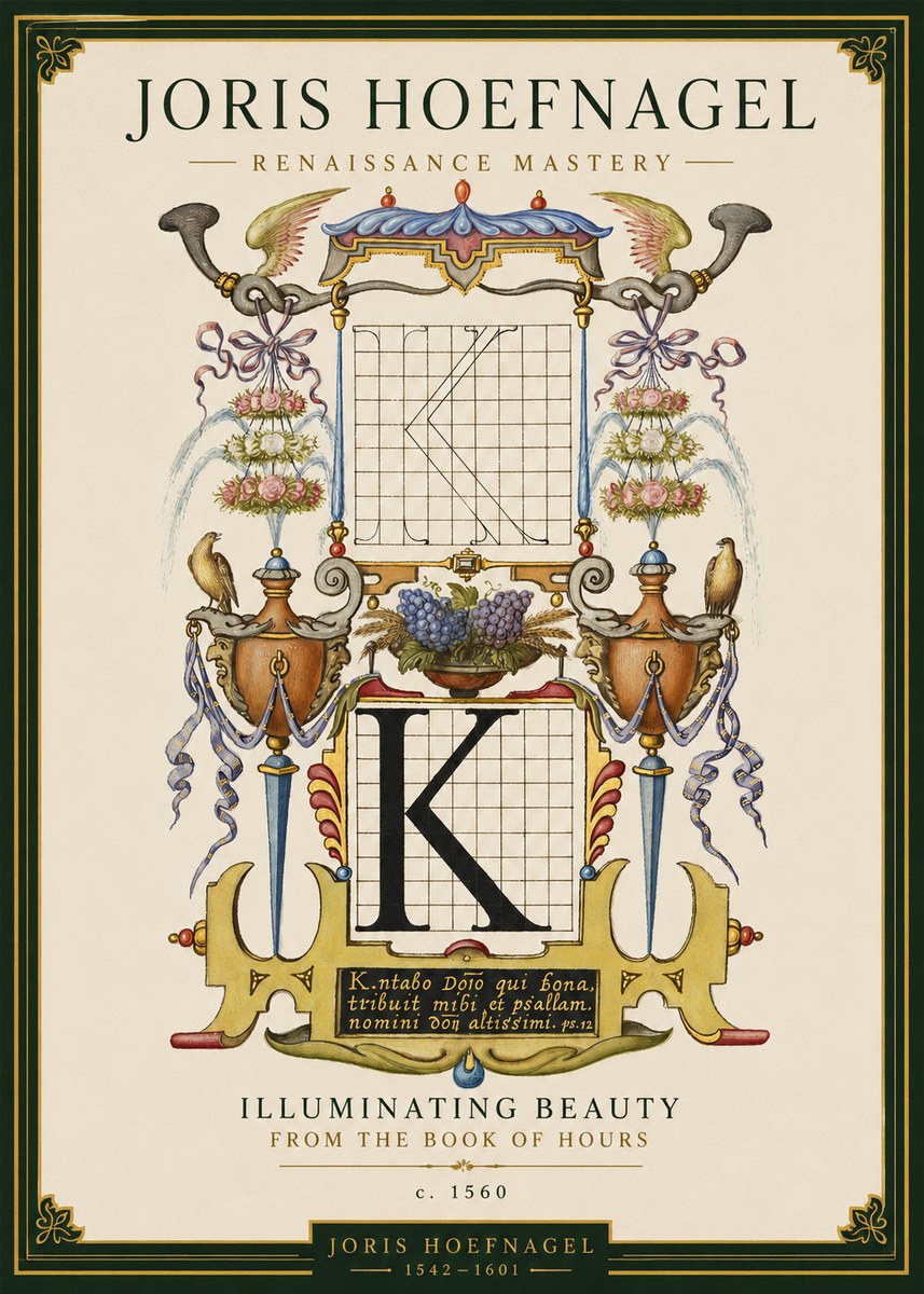Joris Hoefnagel Illuminated Initial "K" from the Book of Hours No3 - Poster