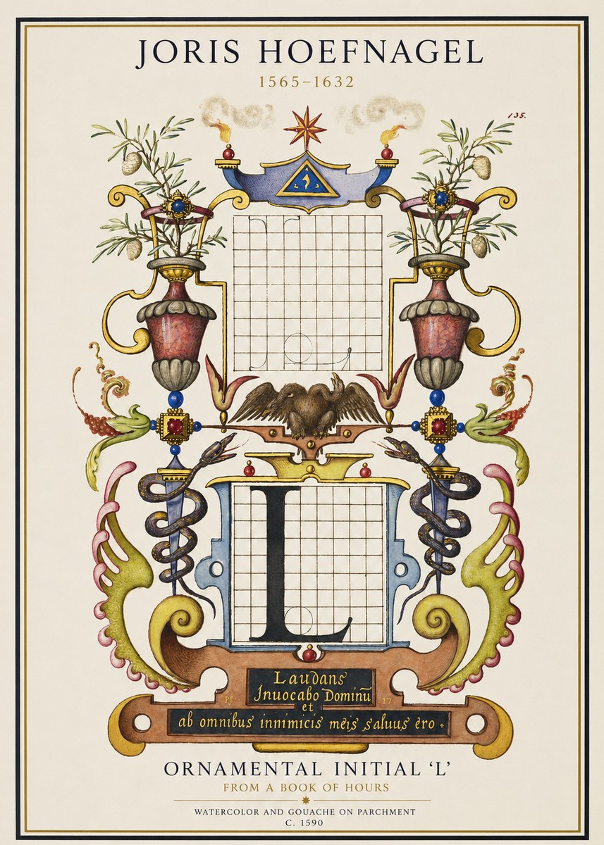 Joris Hoefnagel Ornamental Initial 'L' No1 - Poster