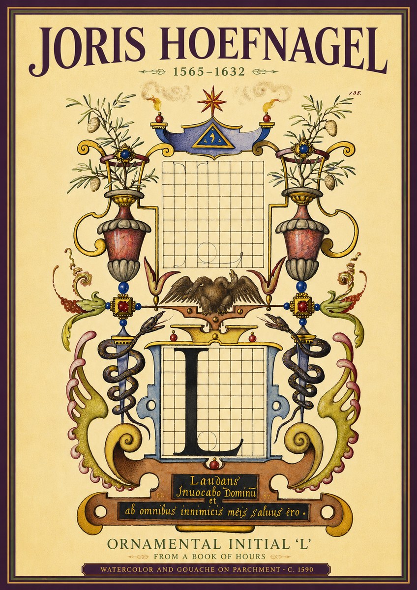 Joris Hoefnagel Ornamental Initial 'L' No4 - Poster