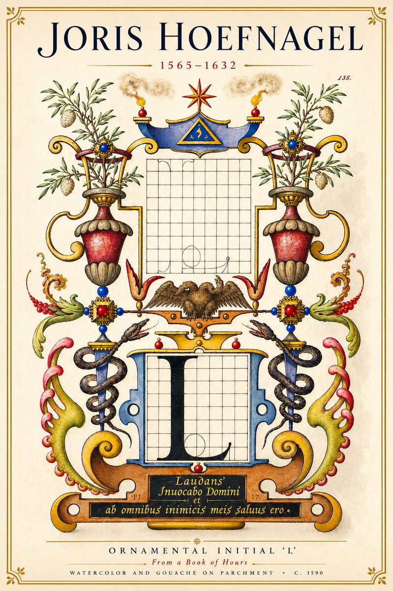 Joris Hoefnagel Ornamental Initial 'L' No6 - Poster
