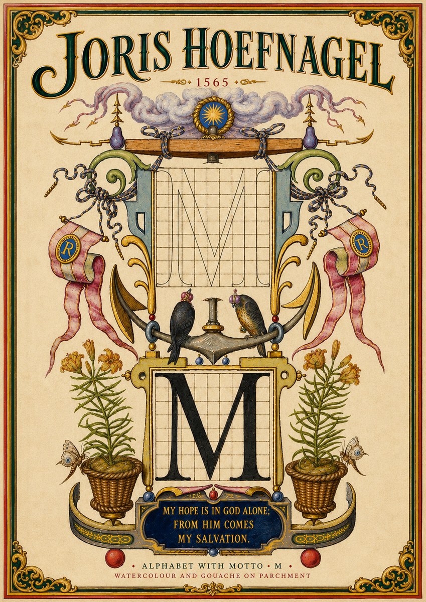 Joris Hoefnagel Alphabet with Motto • M • No6 - Poster
