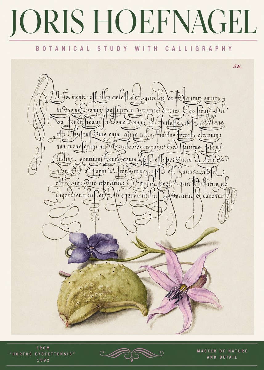 Joris Hoefnagel Botanical Study with Calligraphy I No3 - Poster