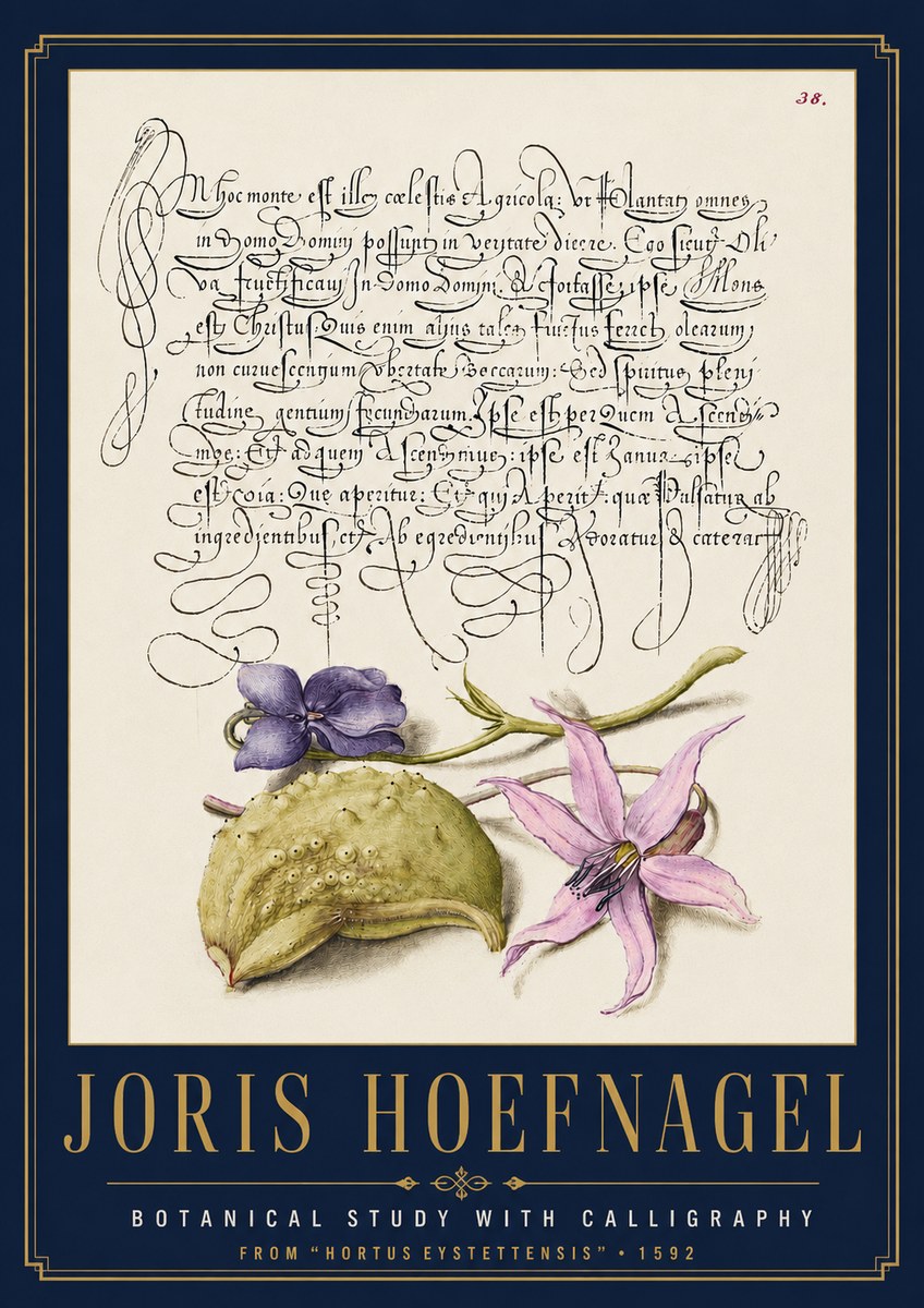 Joris Hoefnagel Botanical Study with Calligraphy I No4 - Poster