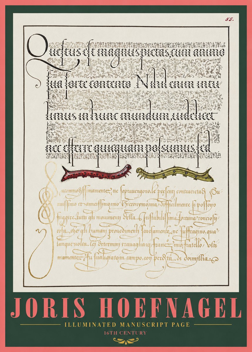 Joris Hoefnagel Illuminated Manuscript Page I No2 - Poster