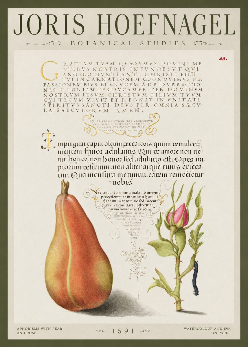 Joris Hoefnagel Aphorisms with Pear and Rose No1 - Poster