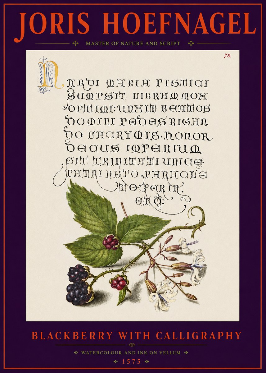 Joris Hoefnagel Calligraphy and Botanical Study II No6 - Poster