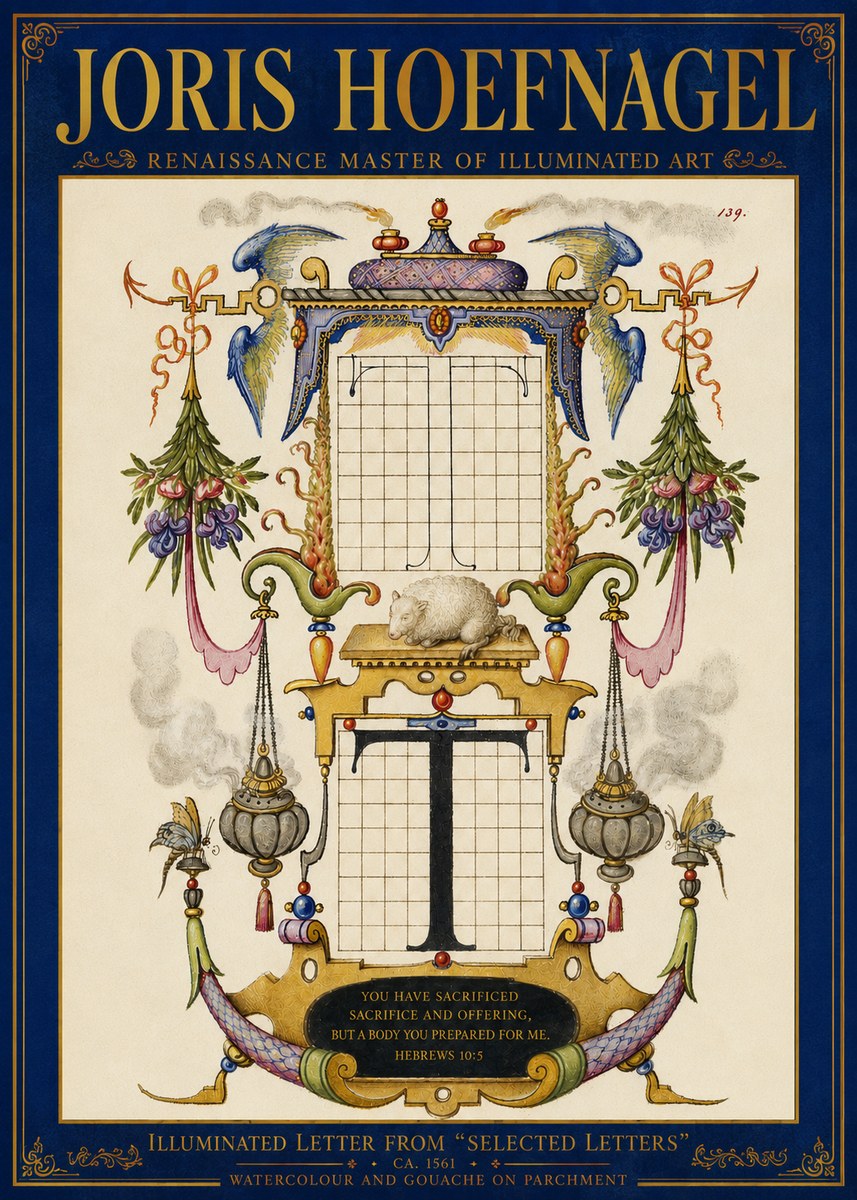 Joris Hoefnagel Letter T with Biblical Verse No5 - Poster