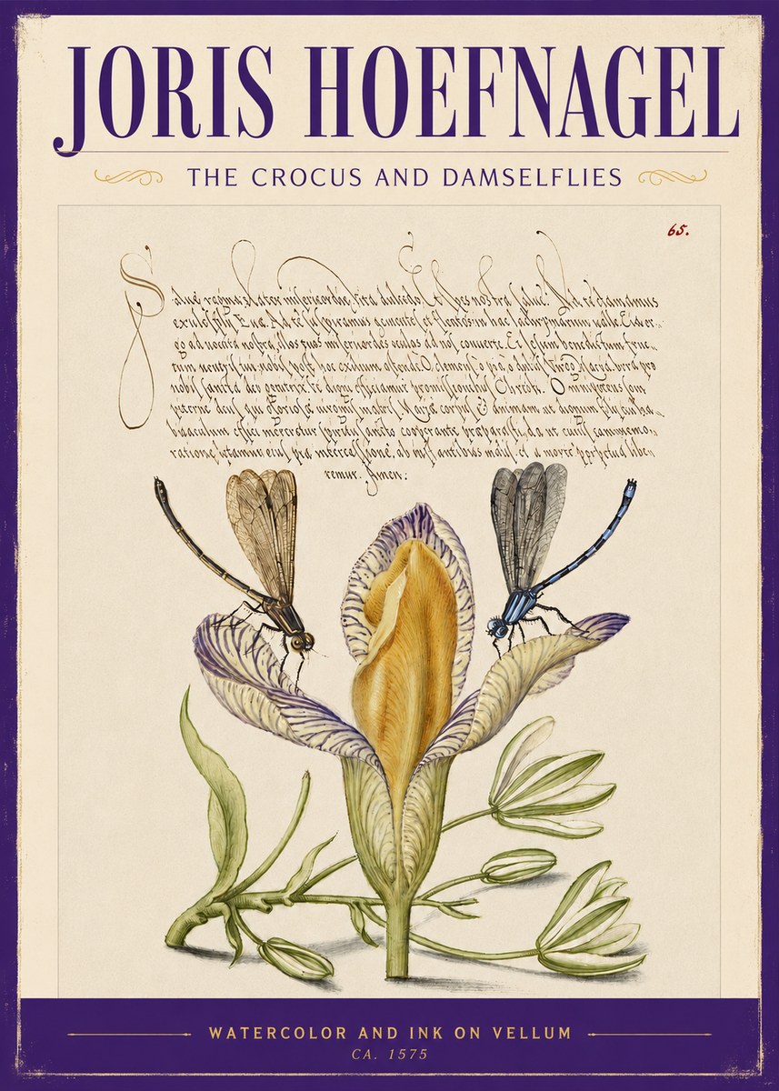 Joris Hoefnagel The Crocus and Damselflies No2 - Poster