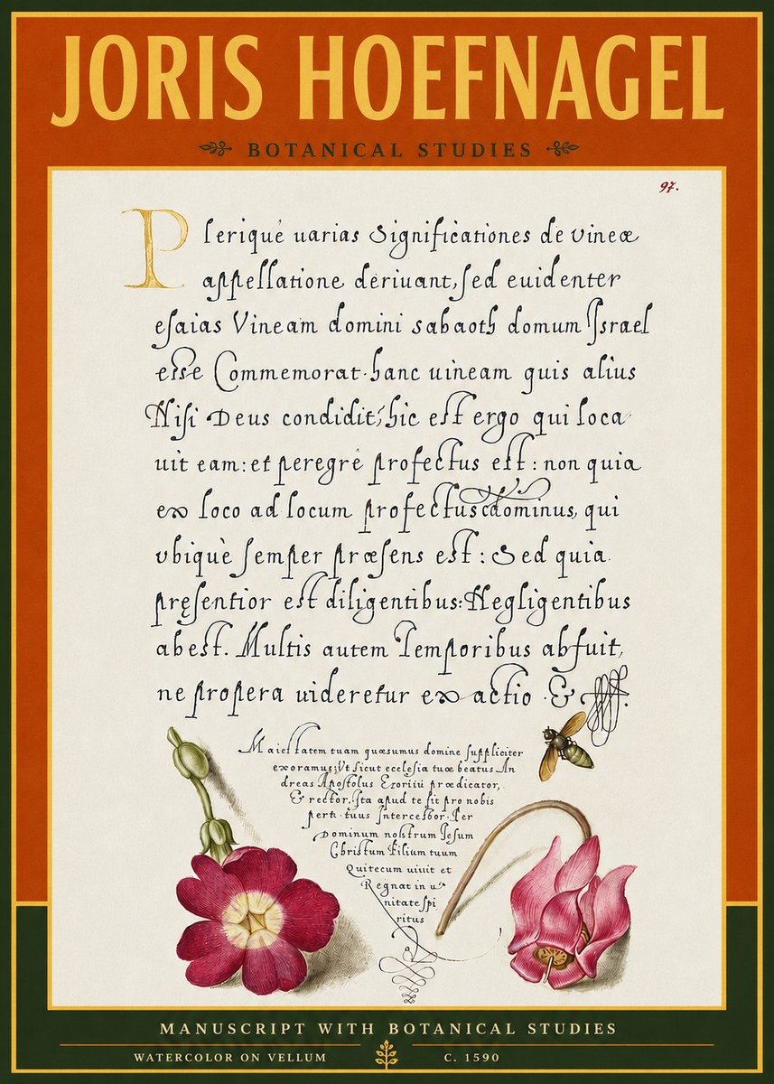 Joris Hoefnagel Manuscript with Botanical Studies No4 - Poster