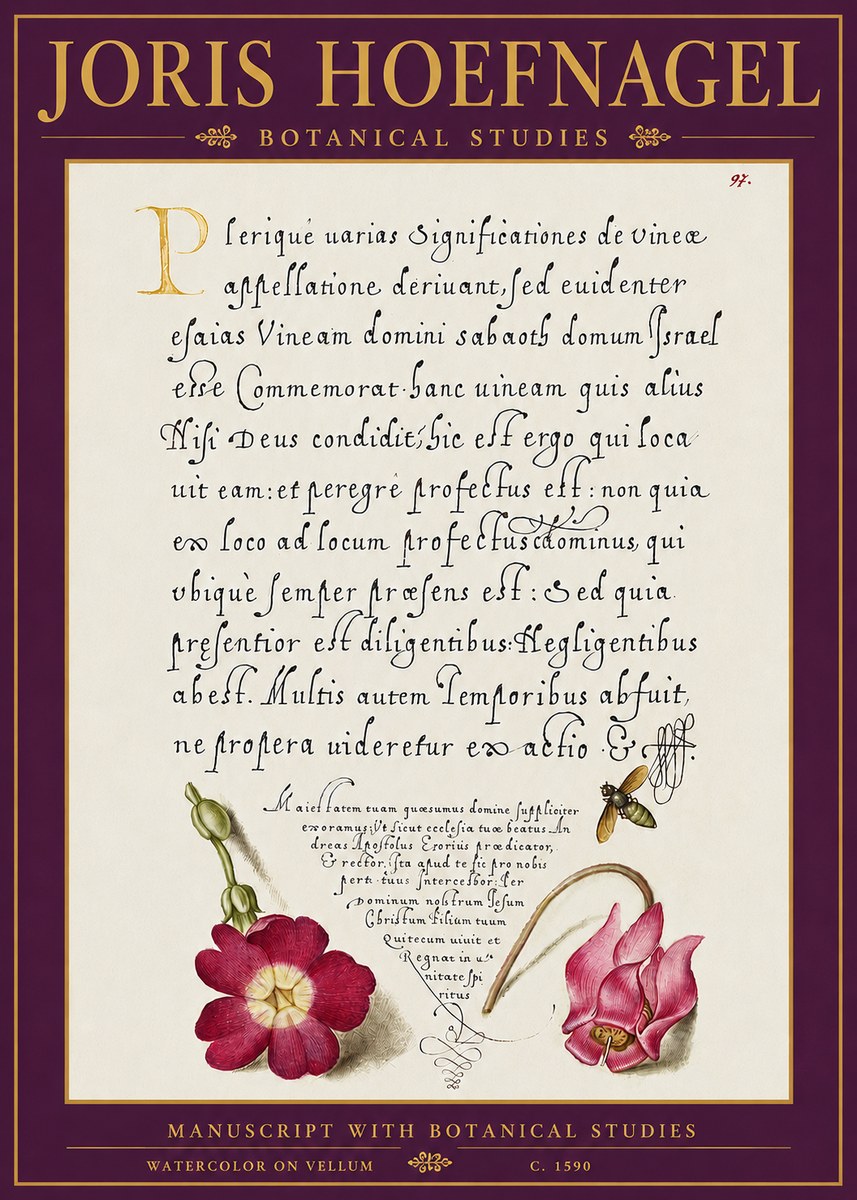 Joris Hoefnagel Manuscript with Botanical Studies No5 - Poster