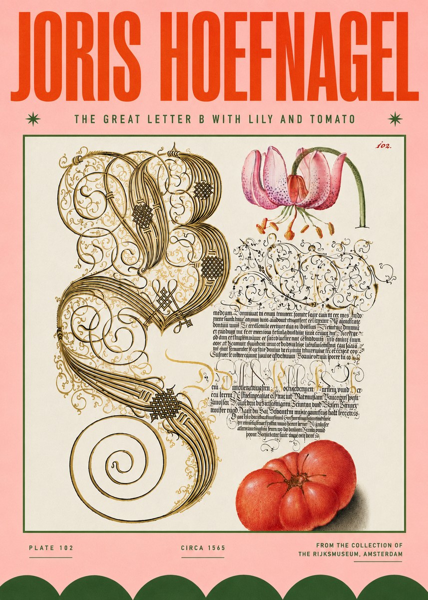 Joris Hoefnagel The Great Letter B with Lily and Tomato No4 - Poster