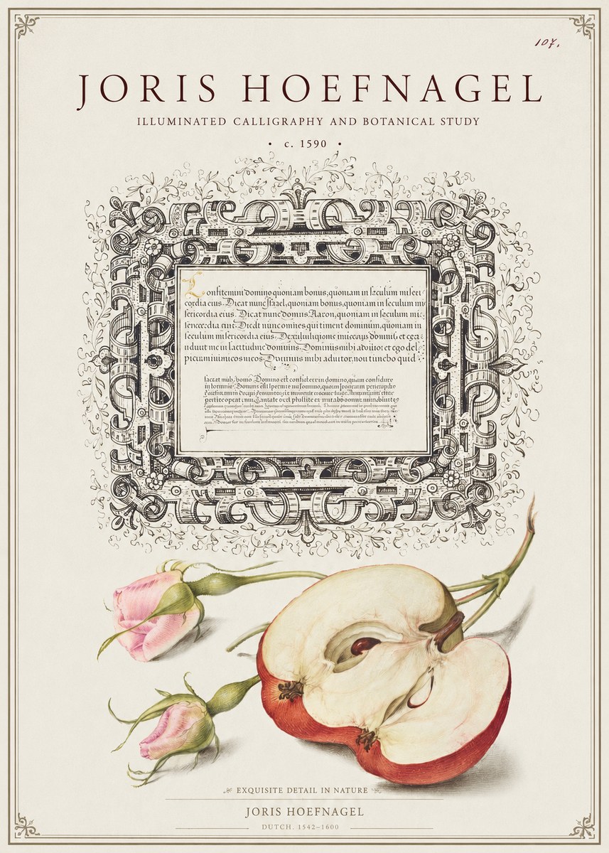 Joris Hoefnagel Illuminated Calligraphy and Botanical Study No1 - Poster