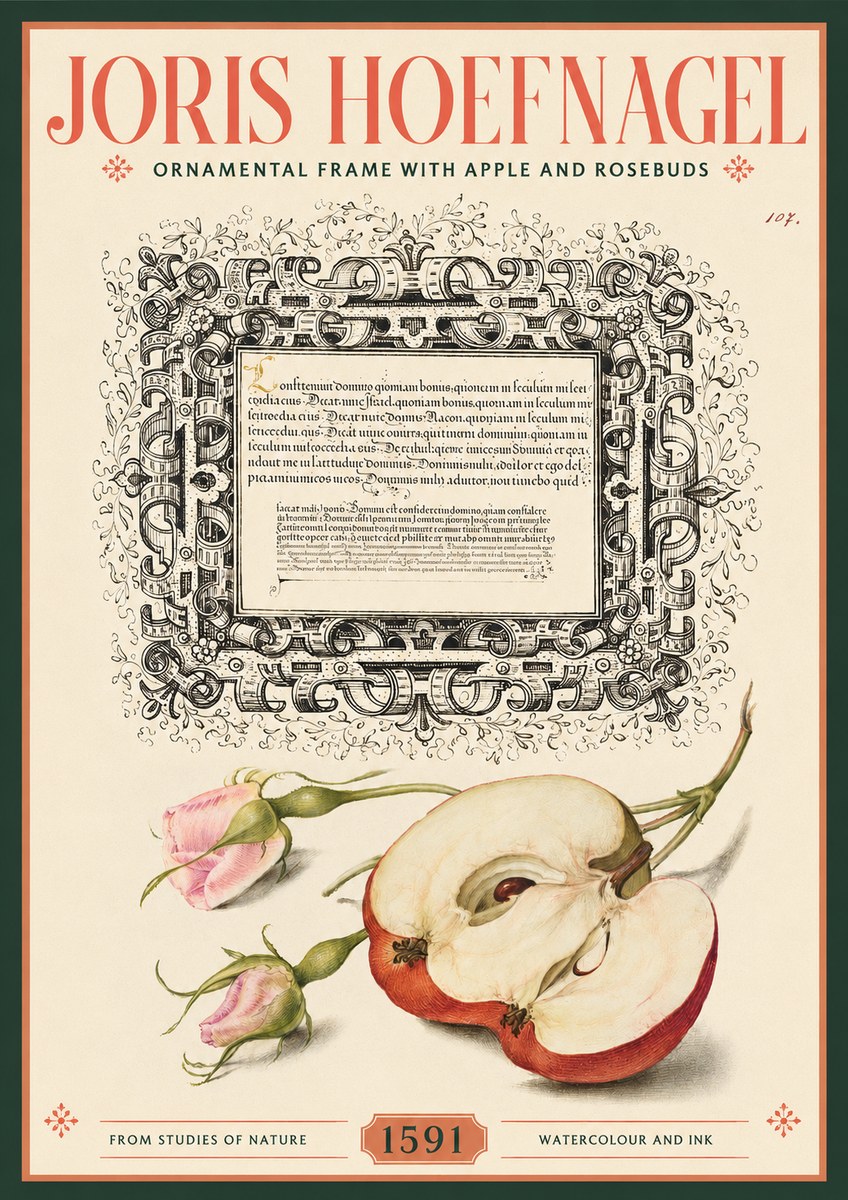 Joris Hoefnagel Illuminated Calligraphy and Botanical Study No3 - Poster