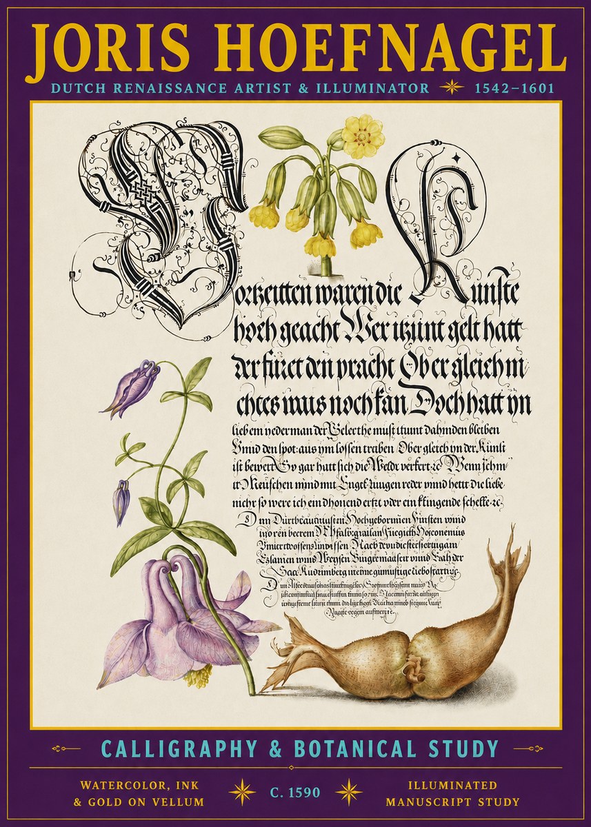 Joris Hoefnagel Calligraphy & Botanical Study No3 - Poster