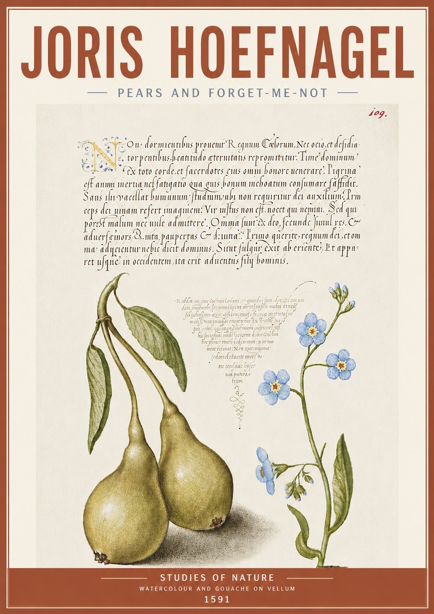 Joris Hoefnagel Pears and Forget-me-not No5 - Poster