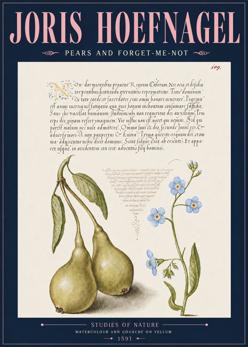 Joris Hoefnagel Pears and Forget-me-not No6 - Poster