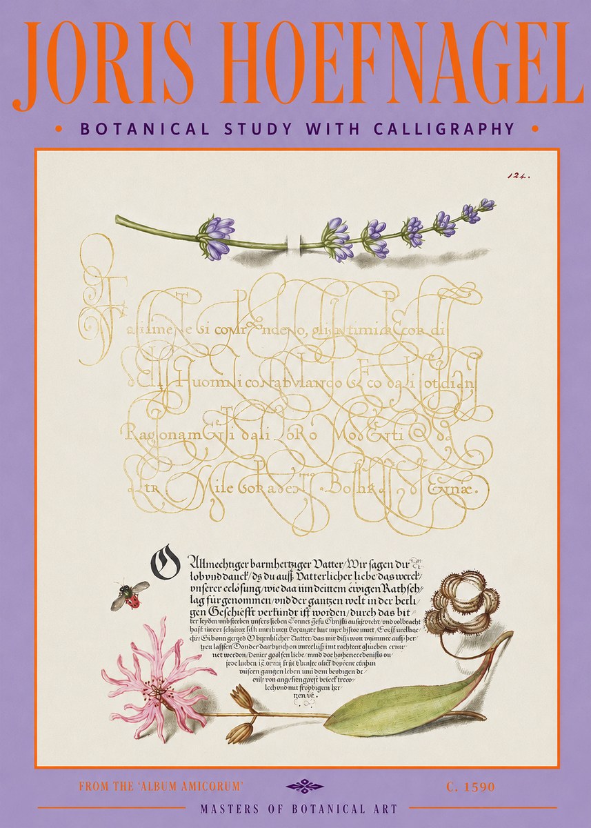 Joris Hoefnagel Botanical Study with Calligraphy IV No3 - Poster