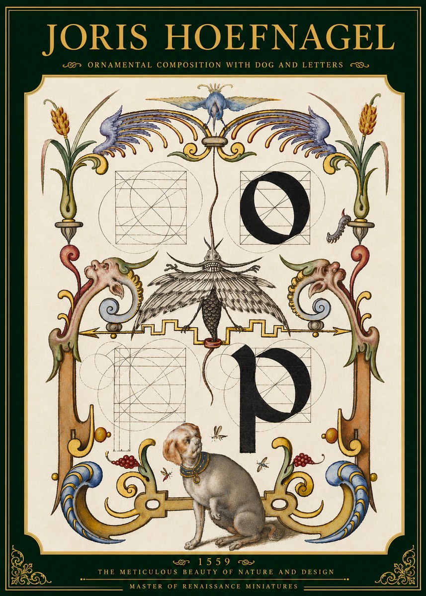 Joris Hoefnagel Ornamental Composition with Dog and Letters No5 - Poster