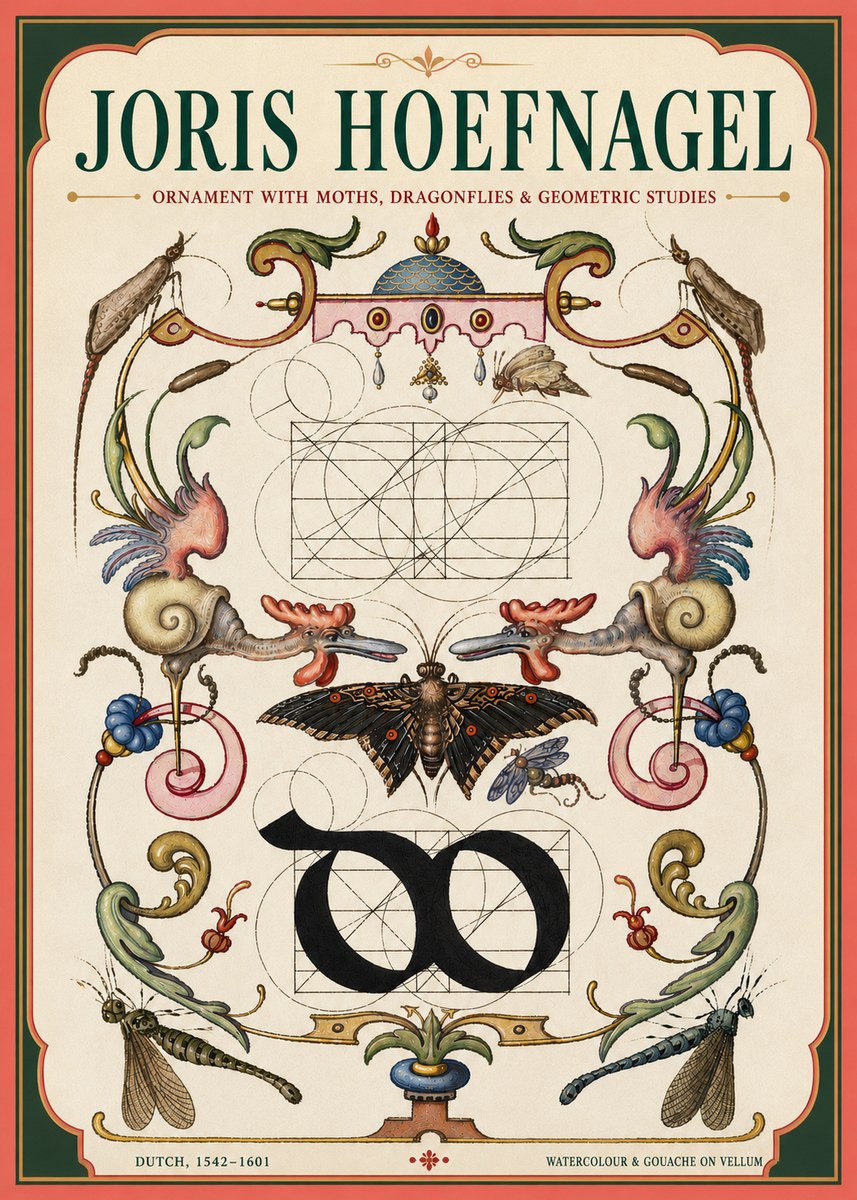Joris Hoefnagel Ornament with Moths, Dragonflies & Geometric Studies No4 - Poster