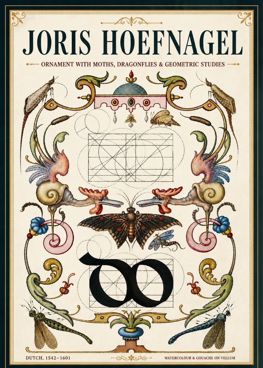 Joris Hoefnagel Ornament with Moths, Dragonflies & Geometric Studies No5 - Poster