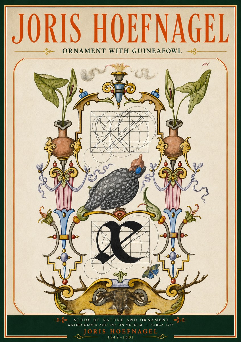 Joris Hoefnagel Ornament with Guineafowl No5 - Poster