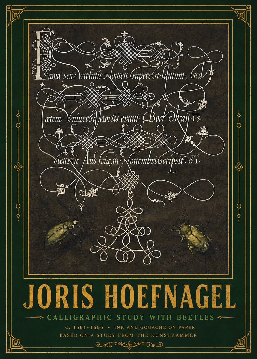 Joris Hoefnagel Calligraphic Study with Beetles No6 - Poster