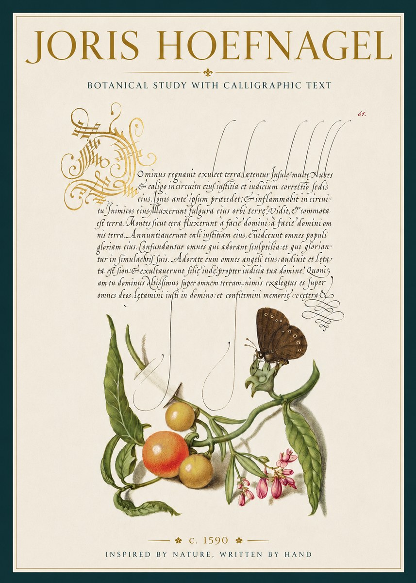 Joris Hoefnagel Botanical Study with Calligraphic Text No3 - Poster