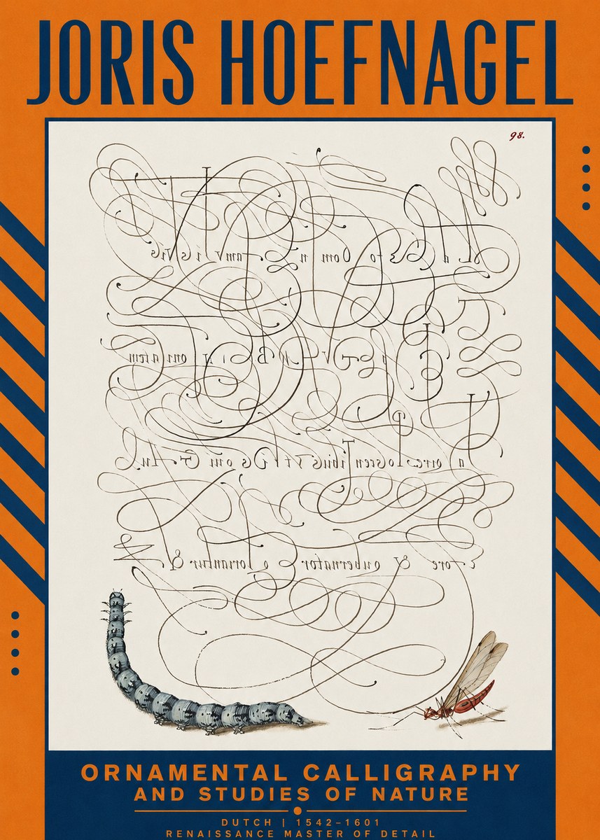 Joris Hoefnagel Ornamental Calligraphy and Studies of Nature No2 - Poster