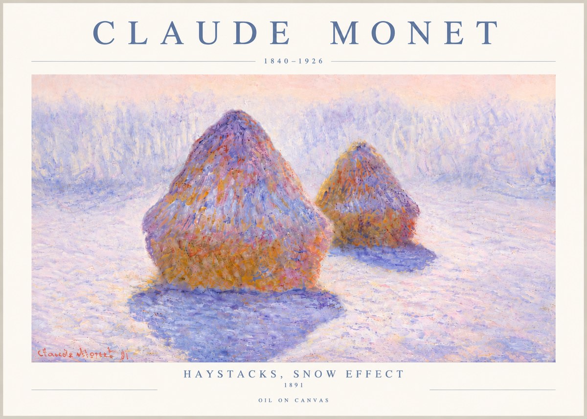 Monet Haystacks, Snow Effect No5 - Poster