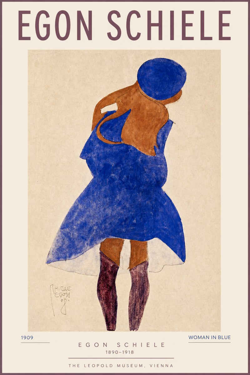 Schiele Blue Dress (Girl in Blue) No3 - Poster