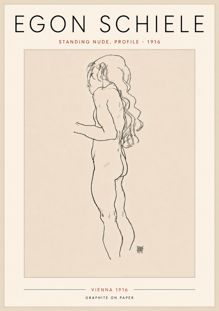Schiele Standing Nude, Profile No5 - Poster