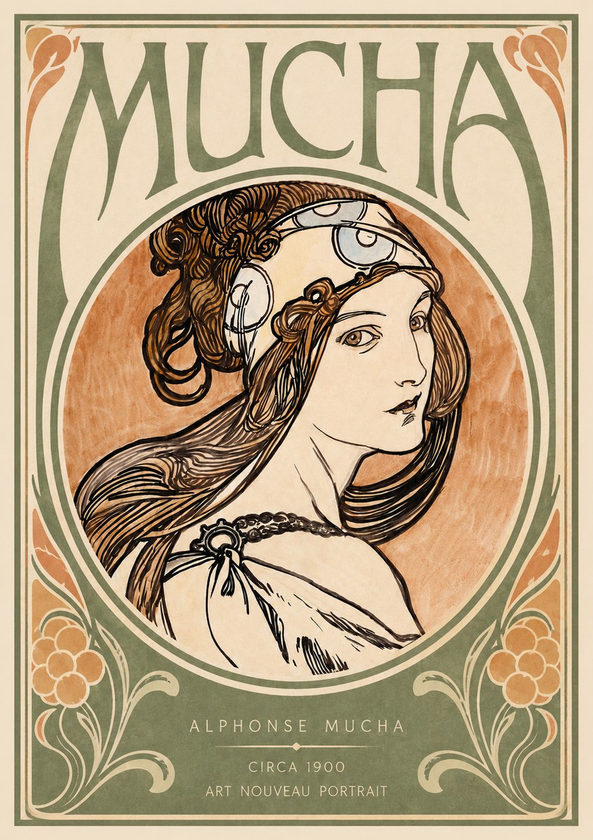 Mucha Art Nouveau Portrait I No3 - Poster