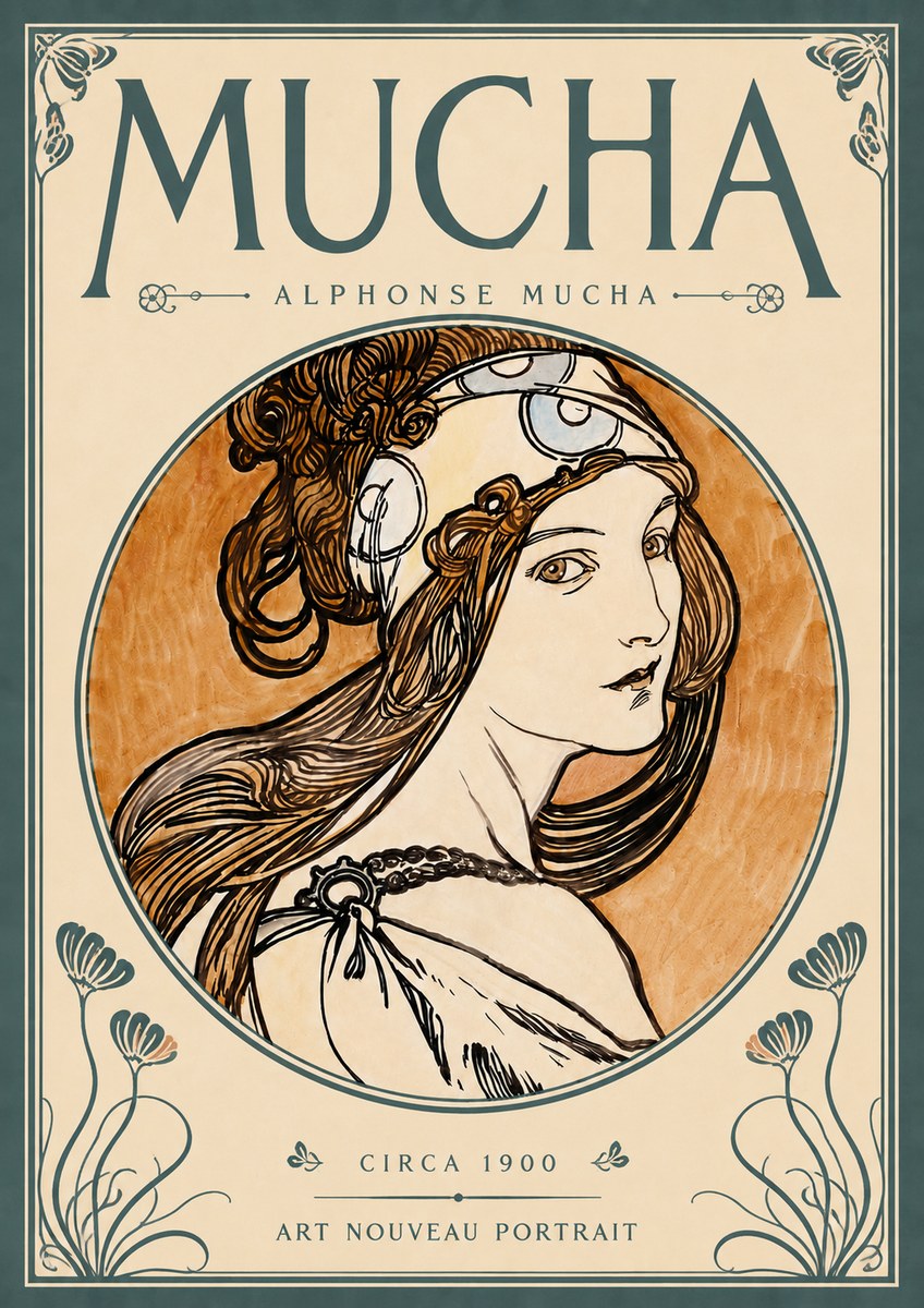 Mucha Art Nouveau Portrait I No5 - Poster