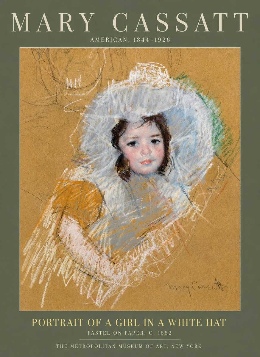 Mary Cassatt Portrait of a Girl in a White Hat No6 - Poster